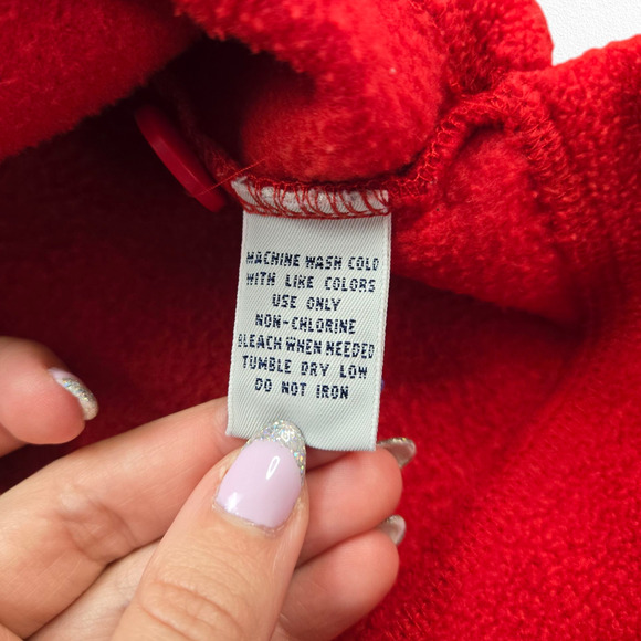 Y2K Vintage Cherry Red Collared Button Down Vibrant Fleece Jacket Size Medium - Picture 8 of 10